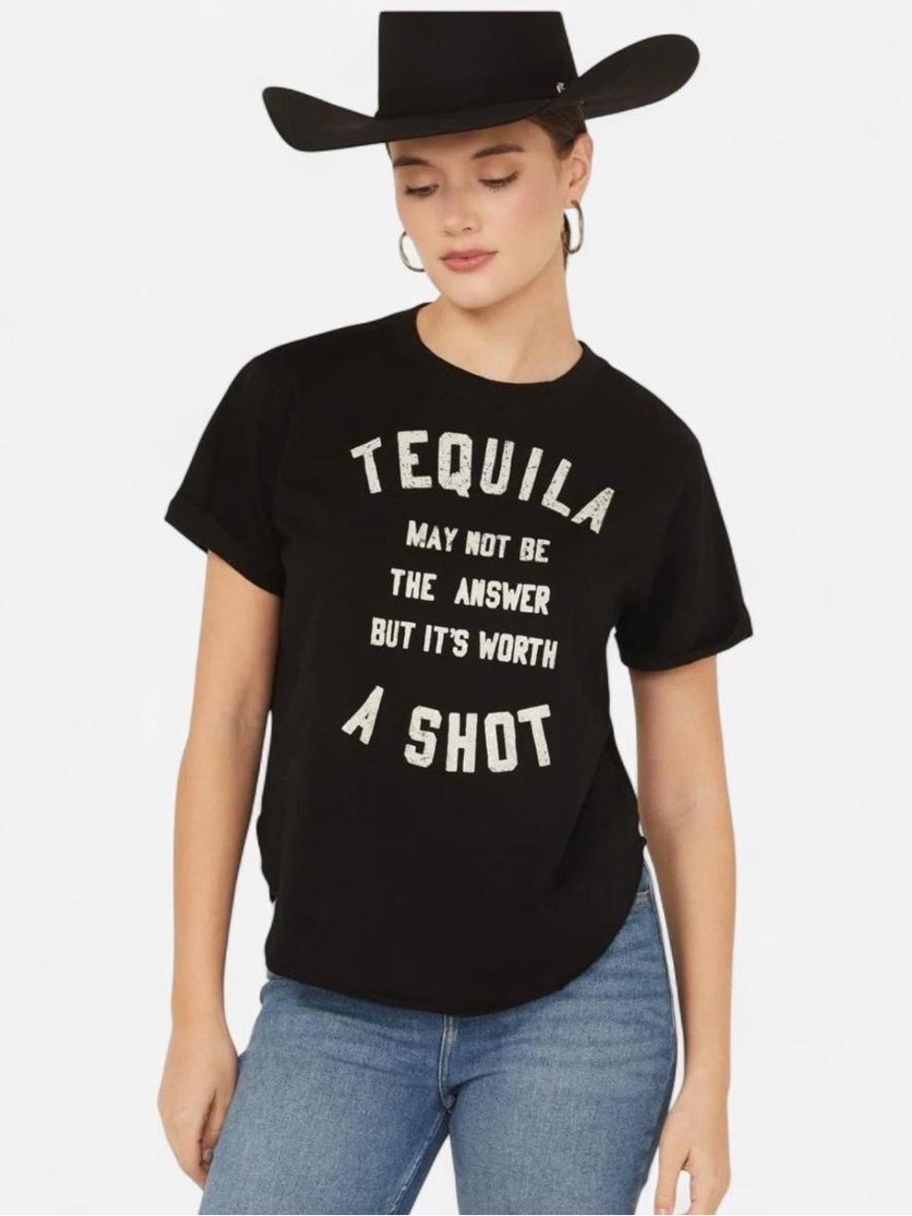 Idyllwind Black Tee L Cream Graphic Tequila May Not Be The Answer But Its Worth